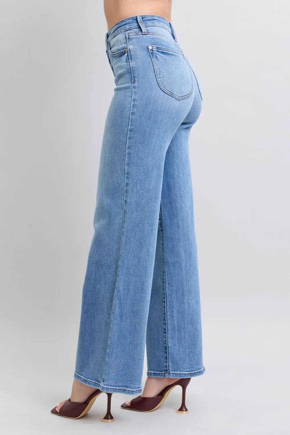 Judy Blue Wide Leg Jeans with Pockets- Plus Size - Shamelessly Glamorous
