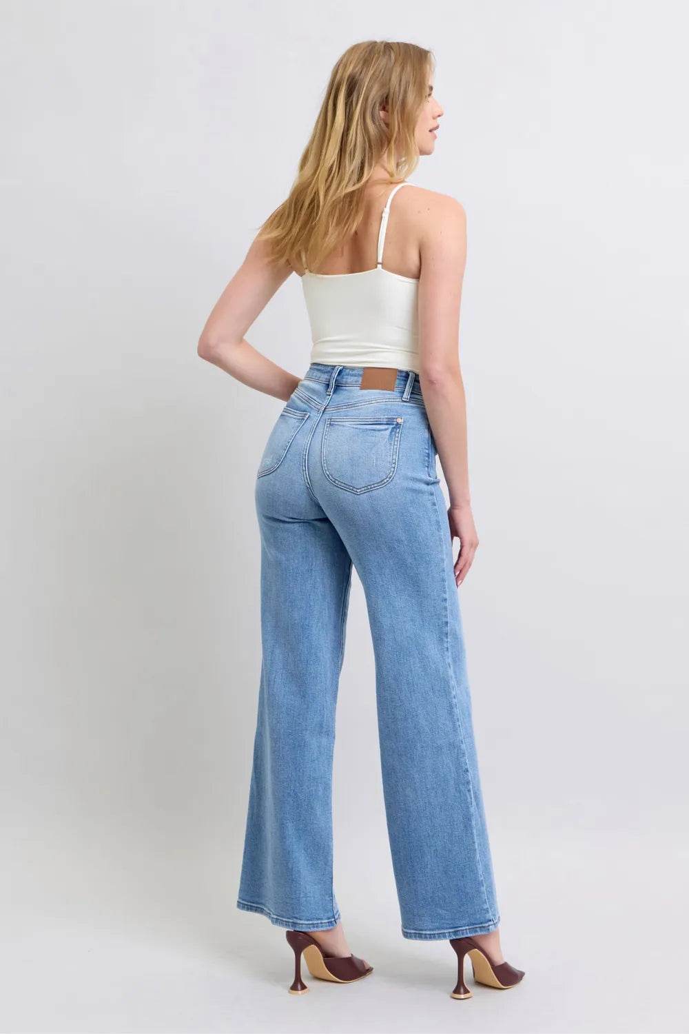 Judy Blue Wide Leg Jeans with Pockets- Plus Size - Shamelessly Glamorous