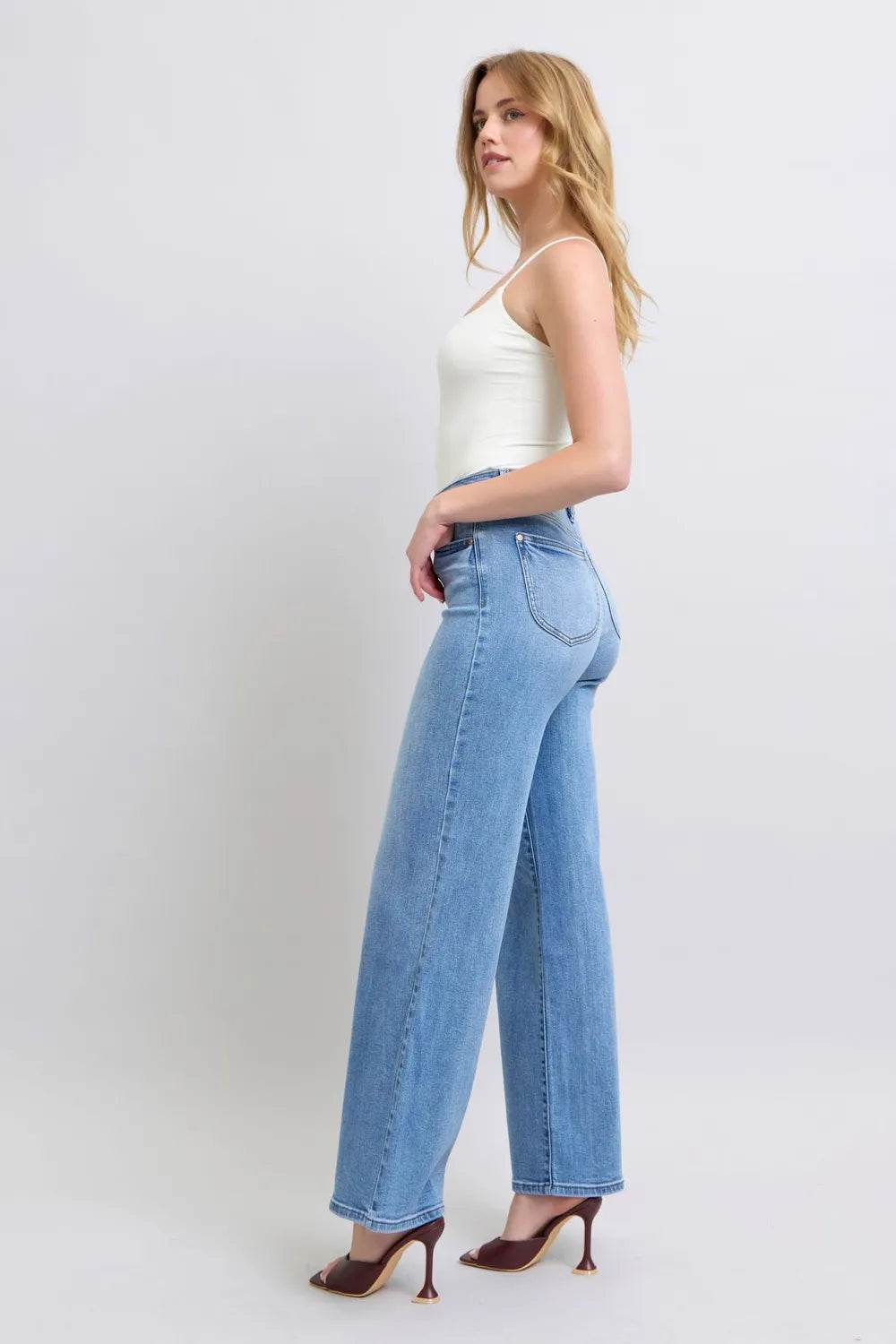 Judy Blue Wide Leg Jeans with Pockets- Plus Size - Shamelessly Glamorous