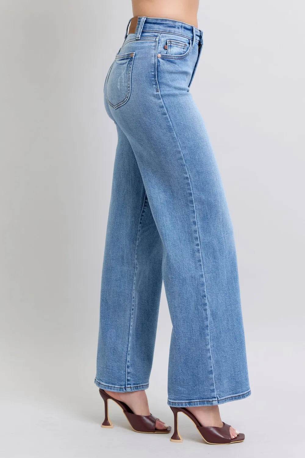 Judy Blue Wide Leg Jeans with Pockets- Plus Size - Shamelessly Glamorous
