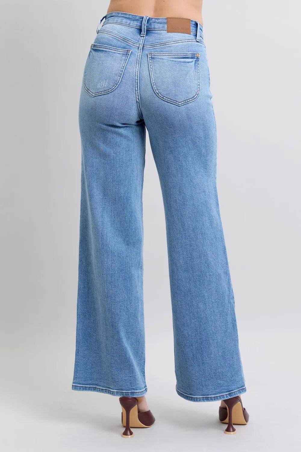 Judy Blue Wide Leg Jeans with Pockets- Plus Size - Shamelessly Glamorous