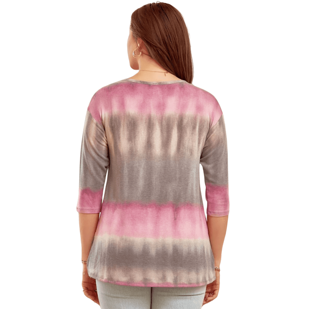Women's 3/4 Sleeve Tie Dye Style Top - Shamelessly Glamorous