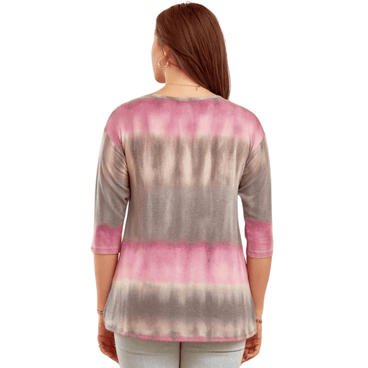 Women's 3/4 Sleeve Tie Dye Style Top - Shamelessly Glamorous