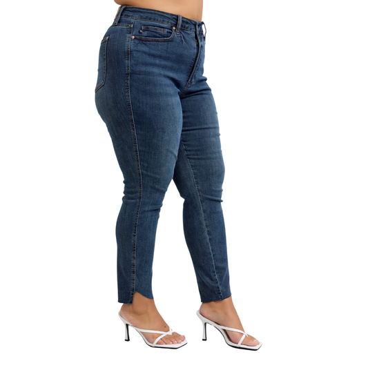 High Waisted Tummy Control Step Hem Skinny Judy Blue