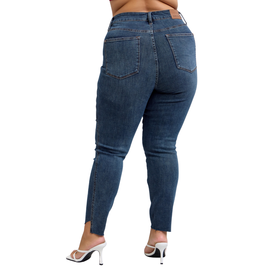 High Waisted Tummy Control Step Hem Skinny Judy Blue