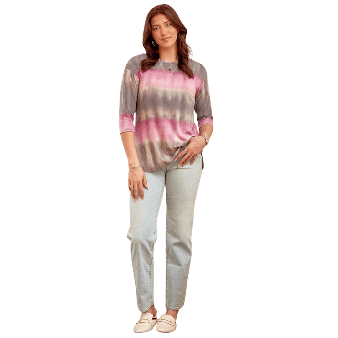 Women's 3/4 Sleeve Tie Dye Style Top - Shamelessly Glamorous