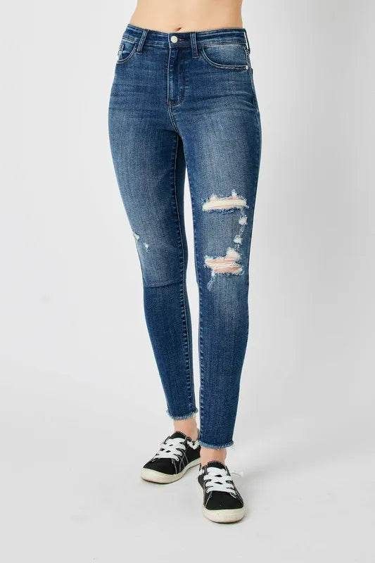 Judy Blue High Waist Distressed Skinny Jeans- Plus size - Shamelessly Glamorous