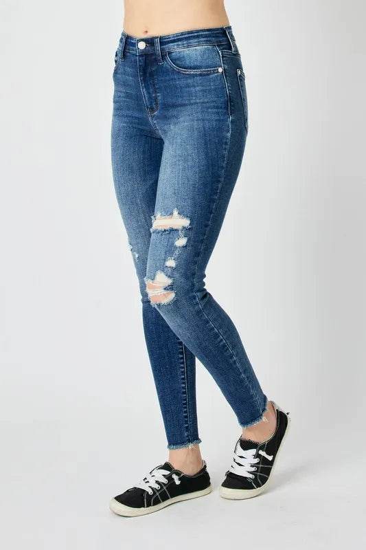 Judy Blue High Waist Distressed Skinny Jeans- Plus size - Shamelessly Glamorous