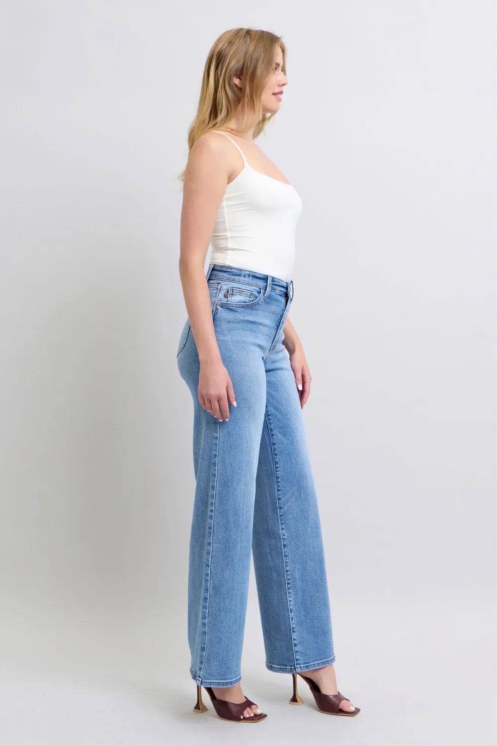 Judy Blue Wide Leg Jeans with Pockets- Plus Size - Shamelessly Glamorous