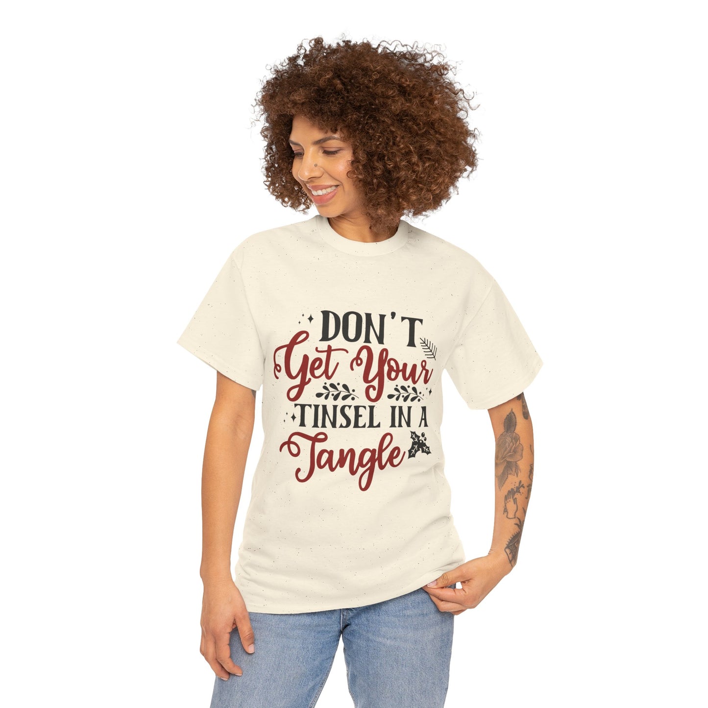 Festive Unisex Cotton Tee - "Don't Get Your Tinsel in a Tangle"
