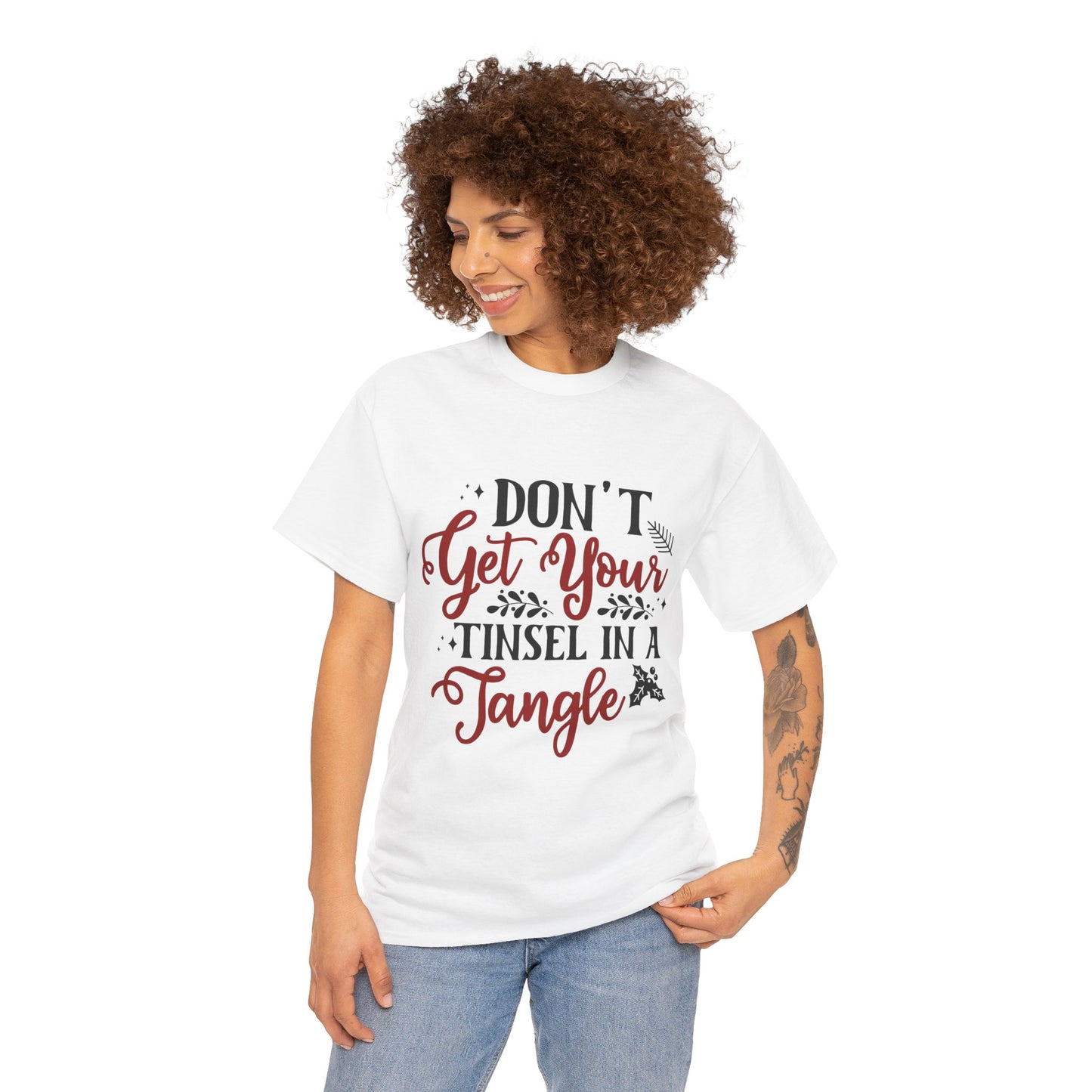 Festive Unisex Cotton Tee - "Don't Get Your Tinsel in a Tangle"