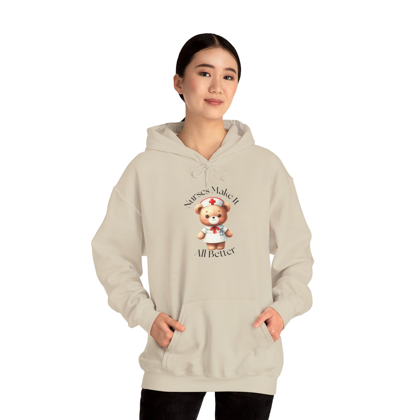 Bear Nurse Hoodie – 'Nurse Makes It All Better' Cute Medical Gift Sweatshirt
