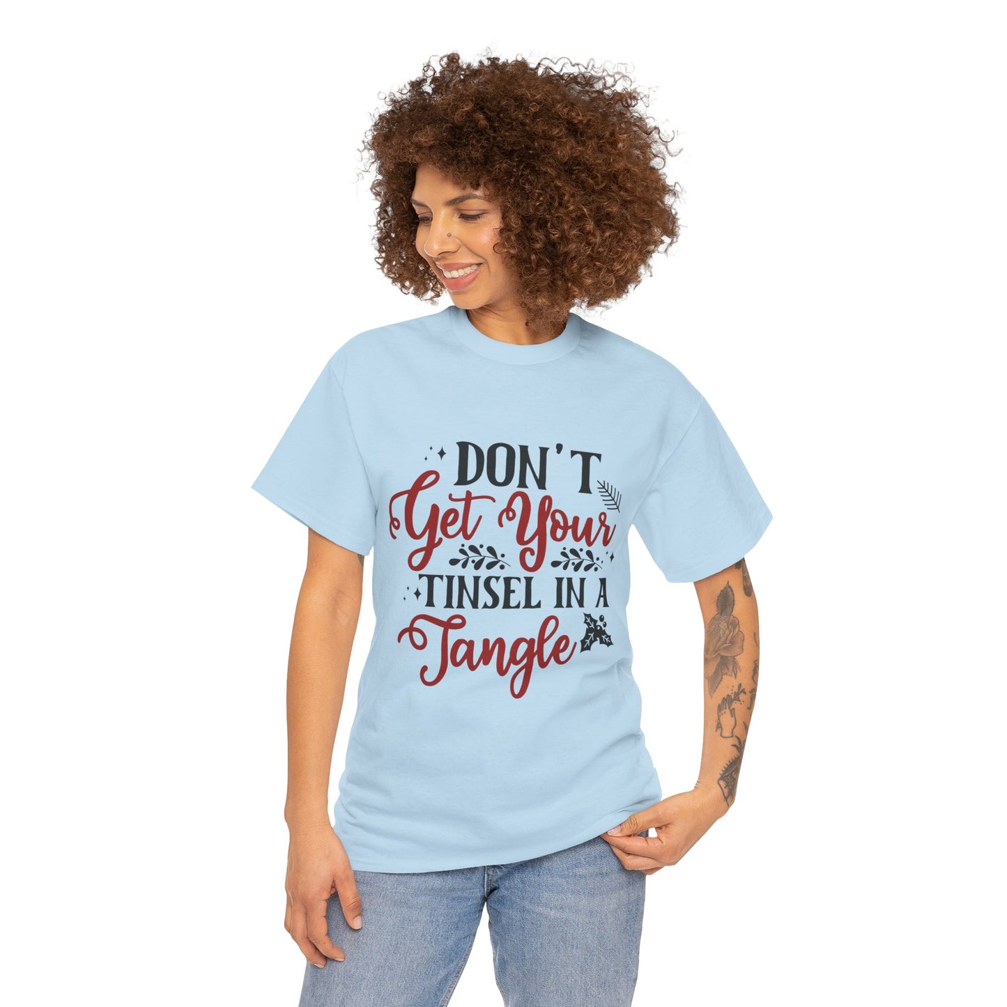 Festive Unisex Cotton Tee - "Don't Get Your Tinsel in a Tangle"