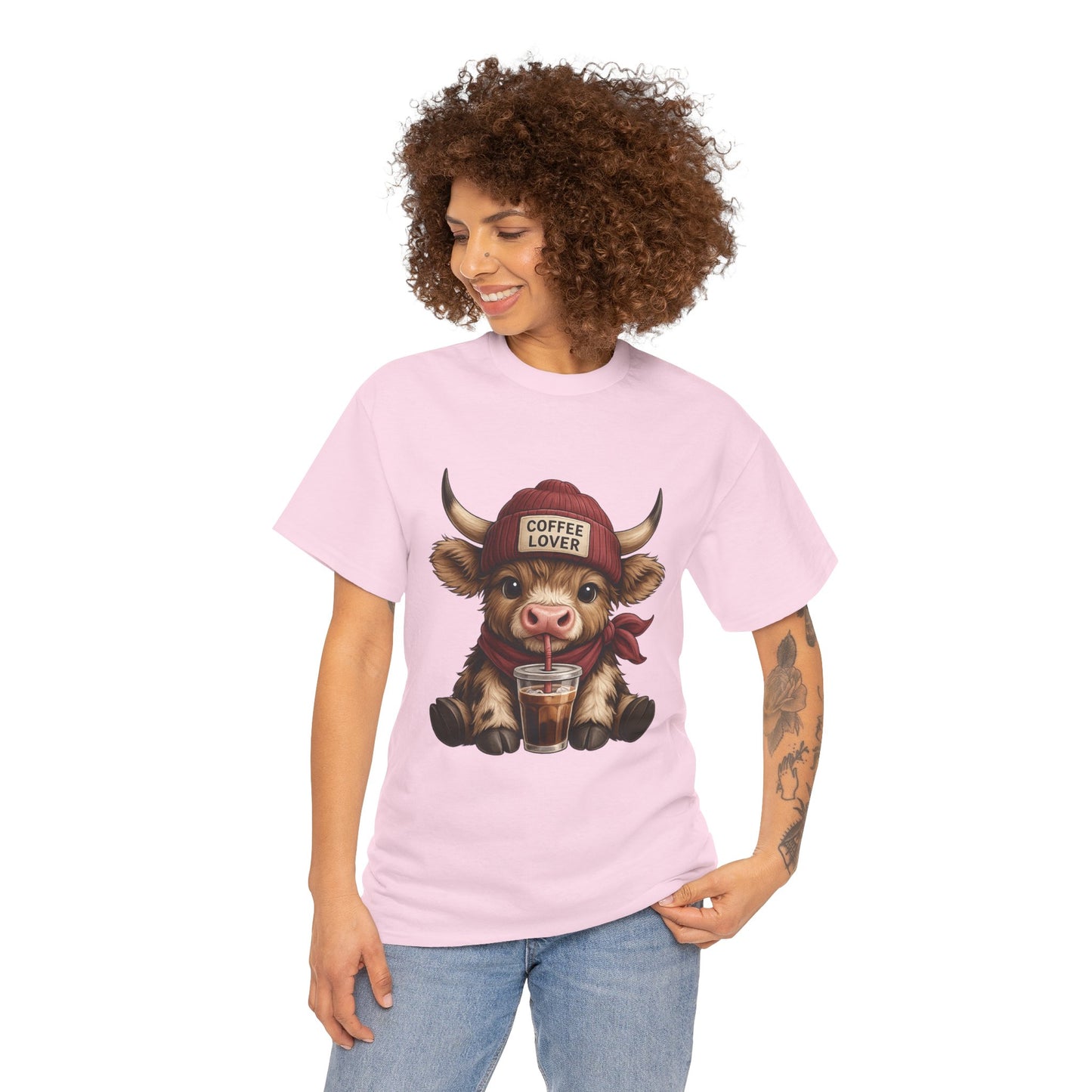 Coffee Lover Cow T-Shirt — Cute Calf with Coffee Design