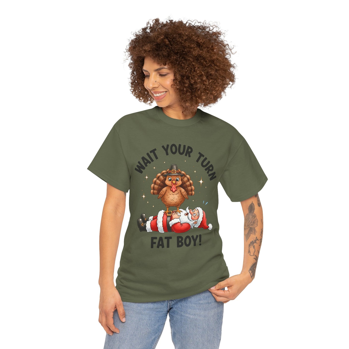 Funny Christmas T-Shirt - 'Wait Your Turn Fat Boy!' Unisex Heavy Cotton Tee