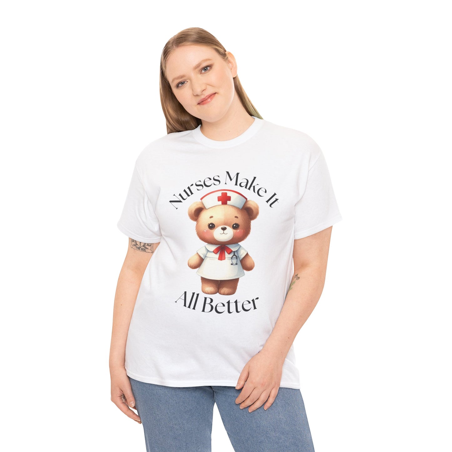Nurse Appreciation Teddy Bear Tee - Unisex Heavy Cotton T-Shirt