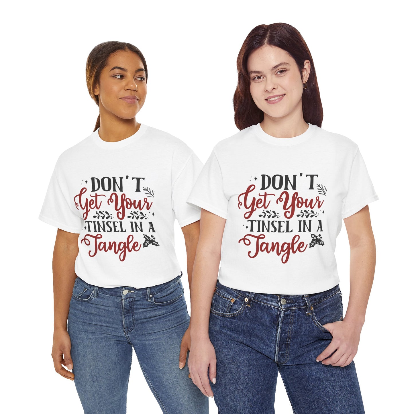 Festive Unisex Cotton Tee - "Don't Get Your Tinsel in a Tangle"