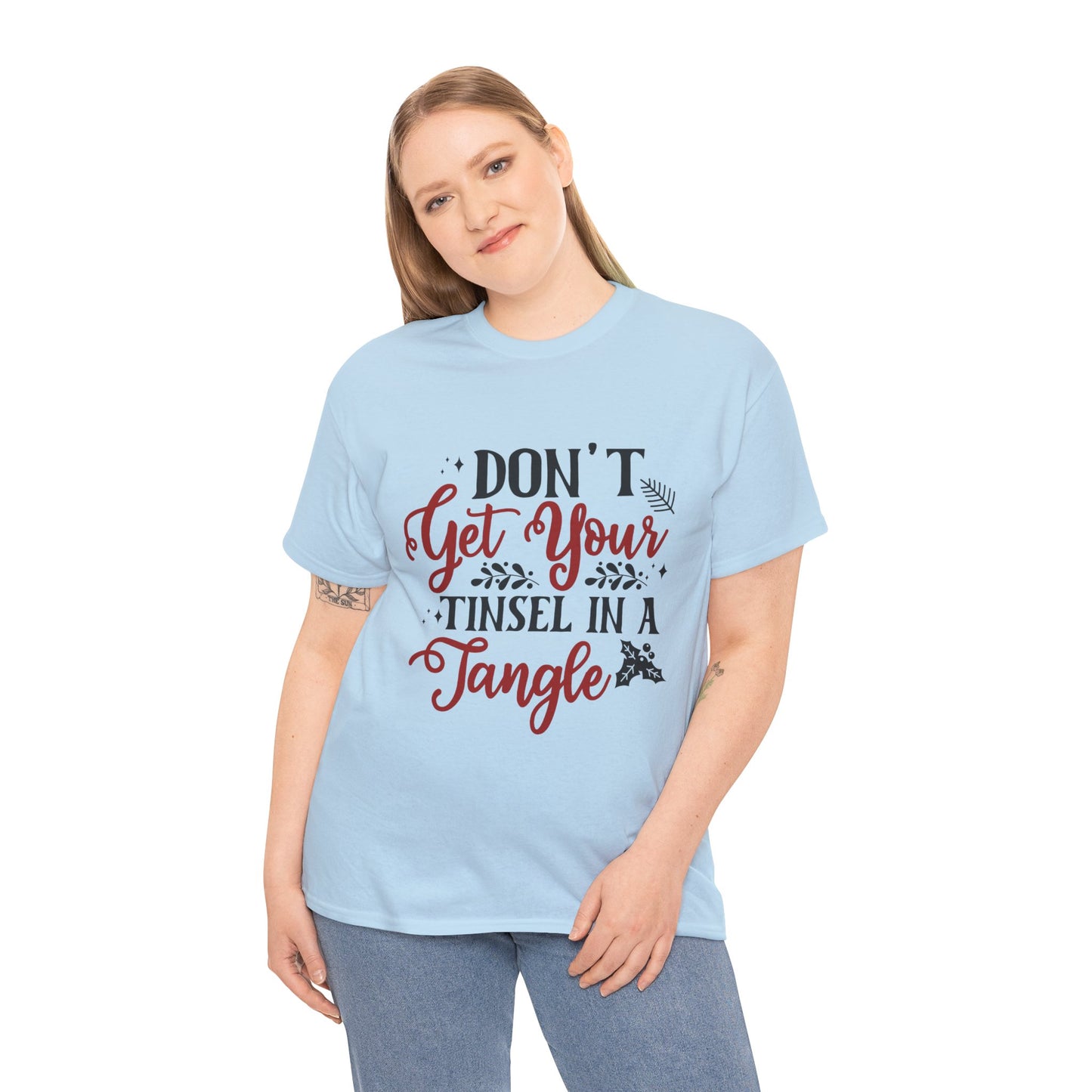 Festive Unisex Cotton Tee - "Don't Get Your Tinsel in a Tangle"