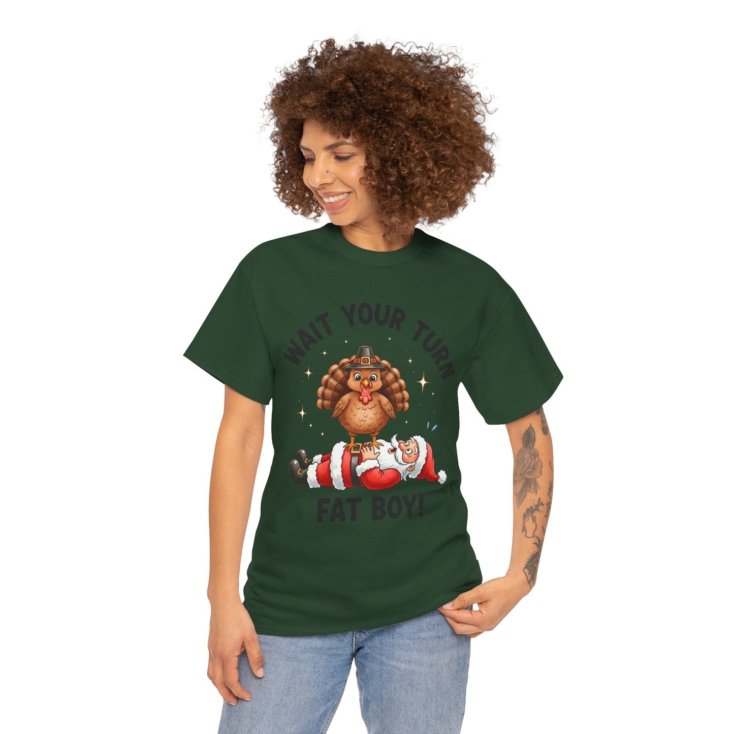 Funny Christmas T-Shirt - 'Wait Your Turn Fat Boy!' Unisex Heavy Cotton Tee