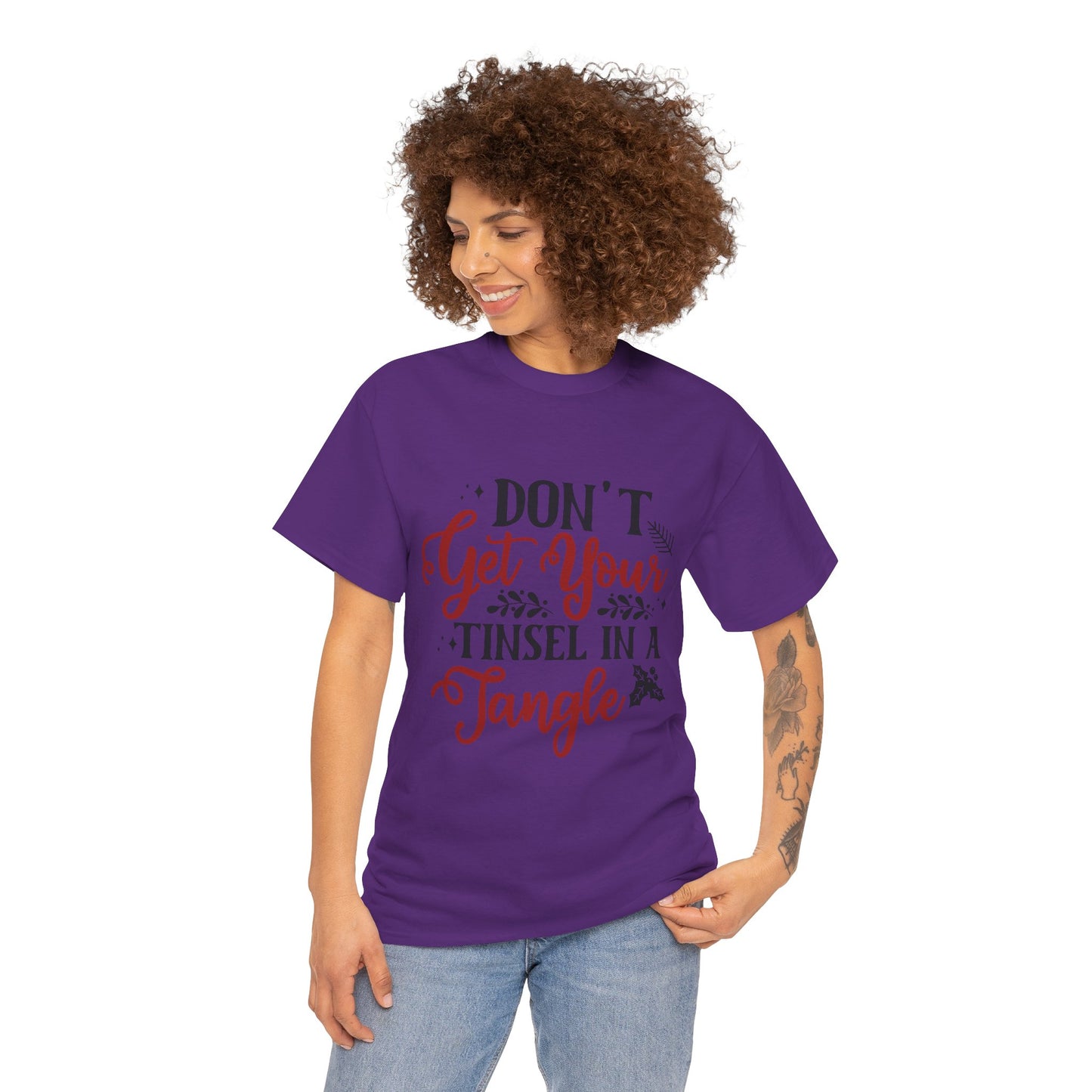 Festive Unisex Cotton Tee - "Don't Get Your Tinsel in a Tangle"