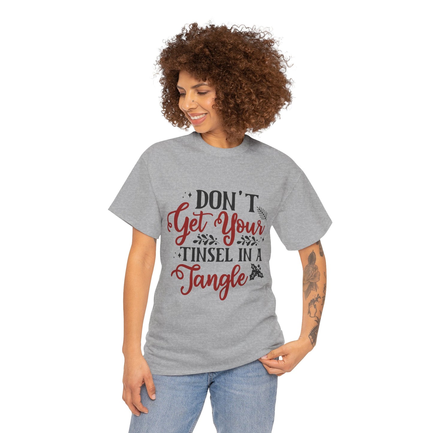 Festive Unisex Cotton Tee - "Don't Get Your Tinsel in a Tangle"