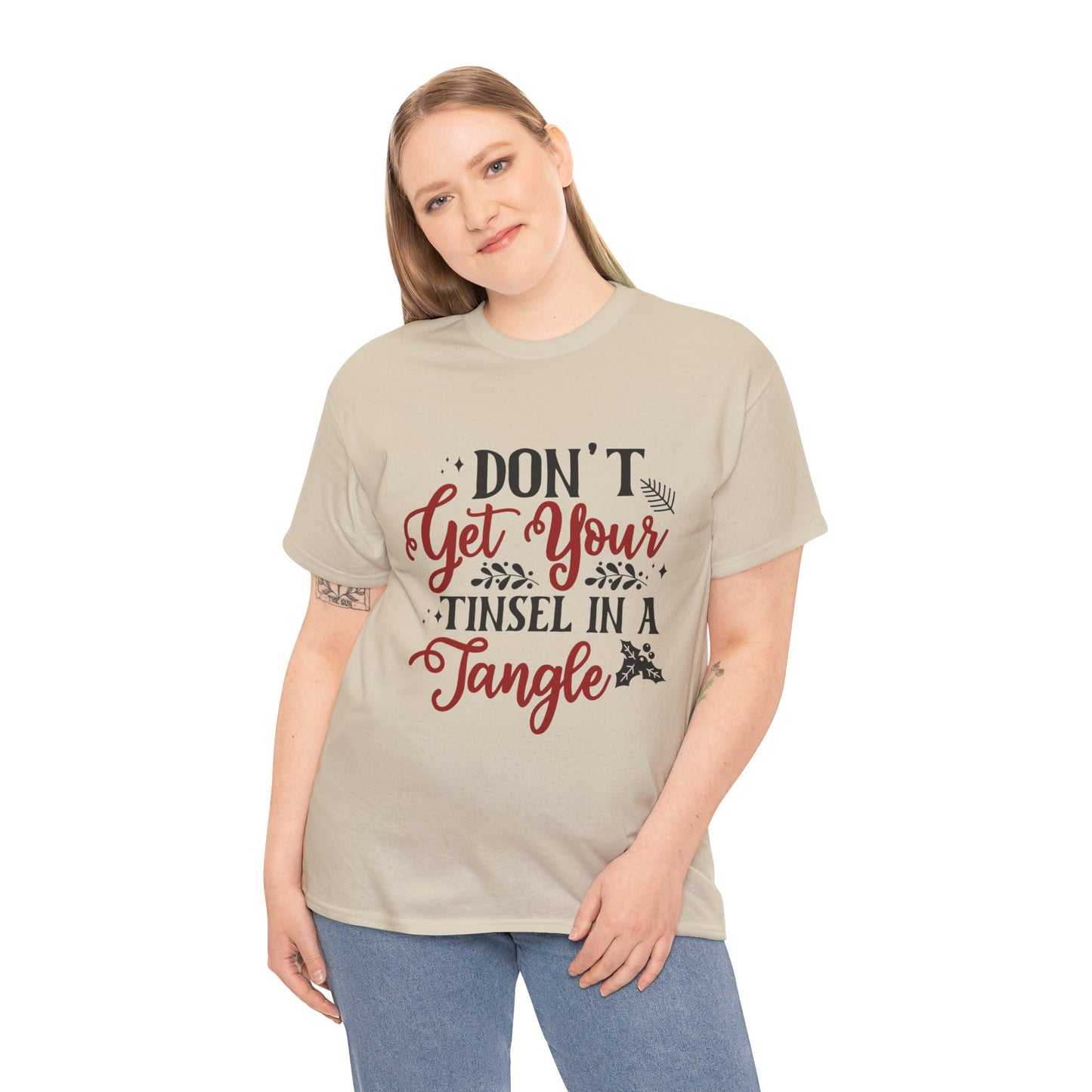 Festive Unisex Cotton Tee - "Don't Get Your Tinsel in a Tangle"