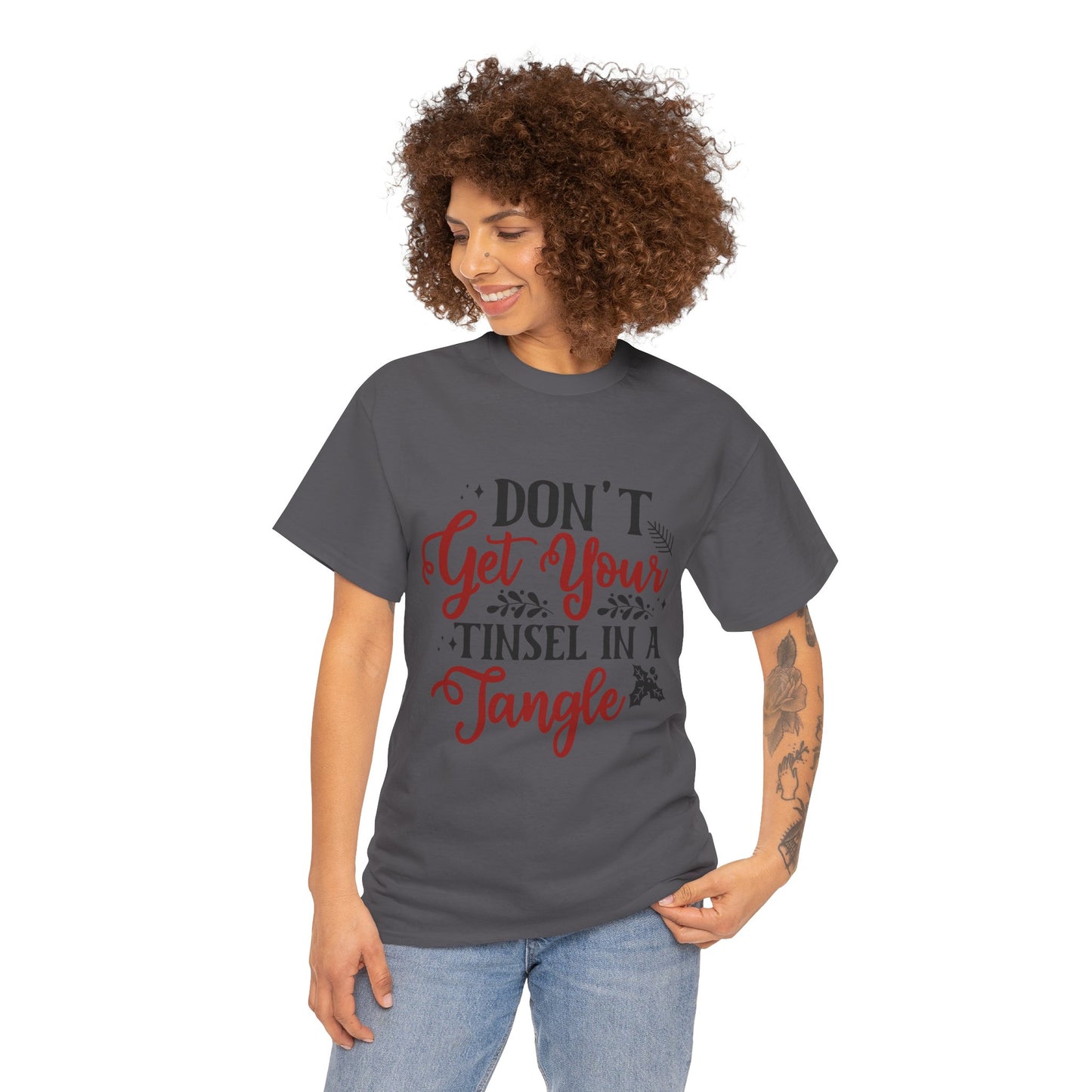 Festive Unisex Cotton Tee - "Don't Get Your Tinsel in a Tangle"