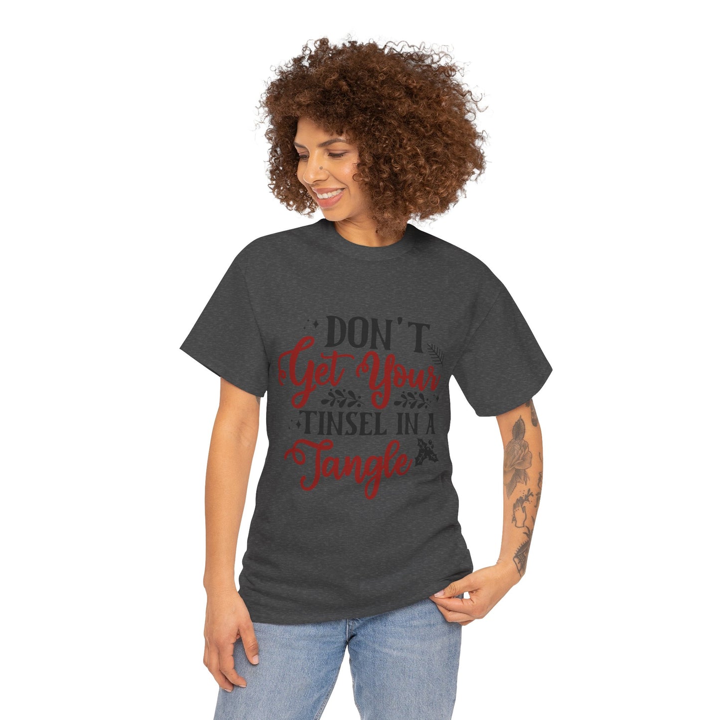 Festive Unisex Cotton Tee - "Don't Get Your Tinsel in a Tangle"
