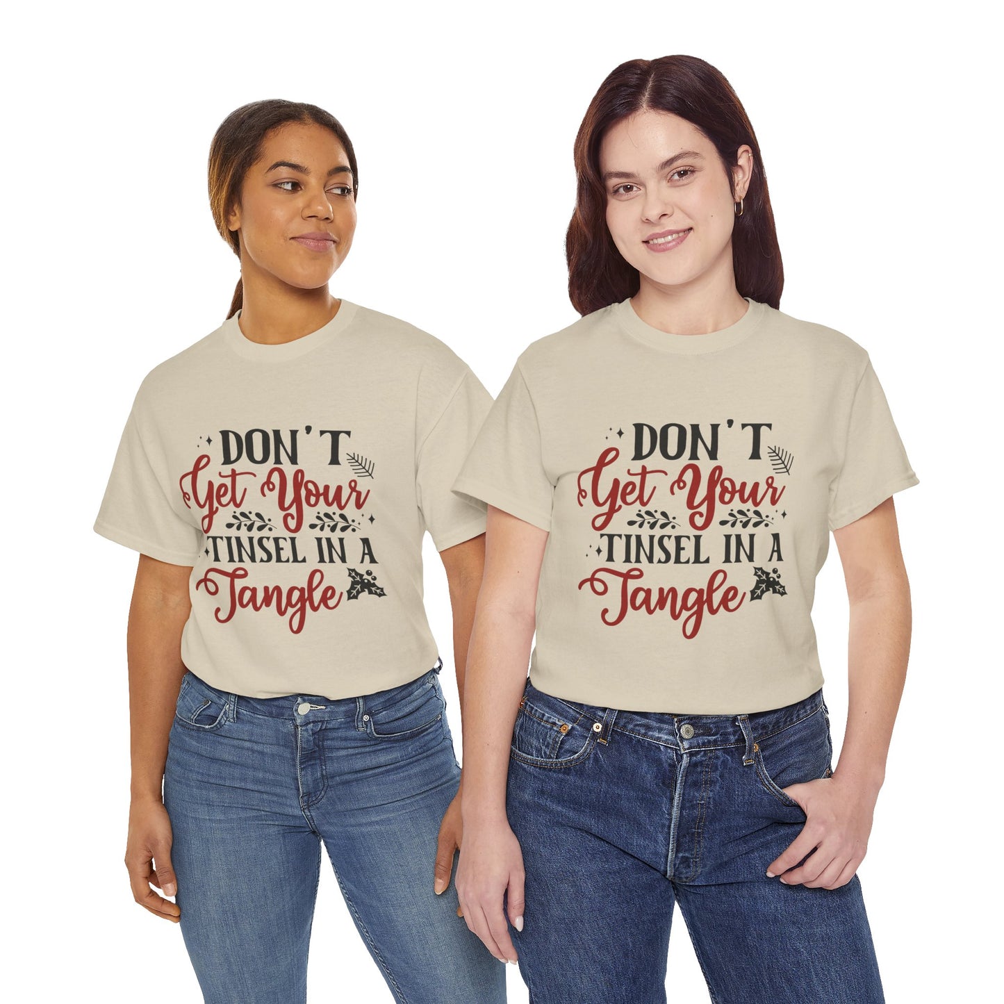 Festive Unisex Cotton Tee - "Don't Get Your Tinsel in a Tangle"