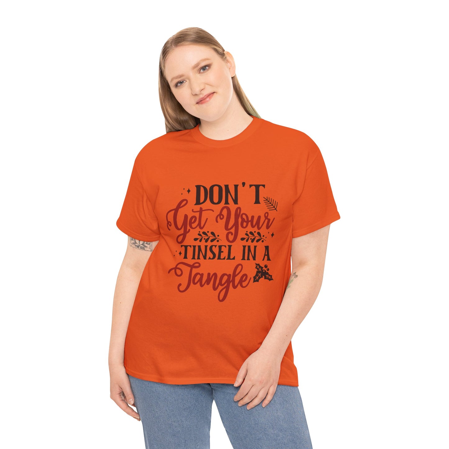 Festive Unisex Cotton Tee - "Don't Get Your Tinsel in a Tangle"
