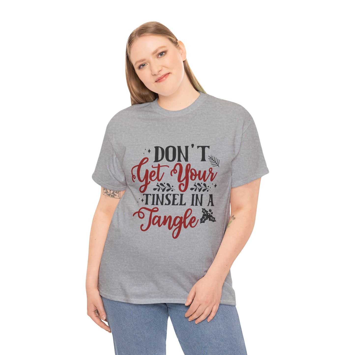 Festive Unisex Cotton Tee - "Don't Get Your Tinsel in a Tangle"