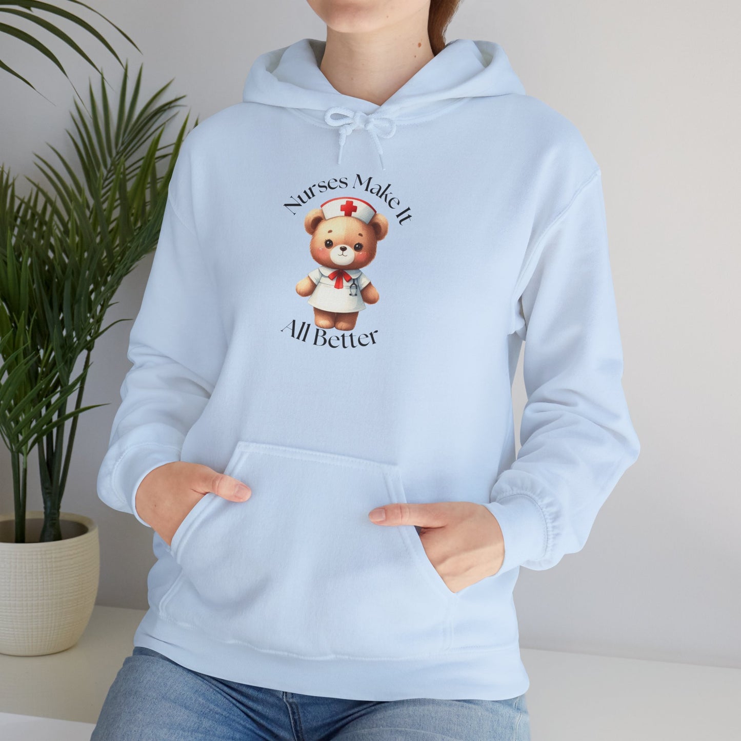 Bear Nurse Hoodie – 'Nurse Makes It All Better' Cute Medical Gift Sweatshirt