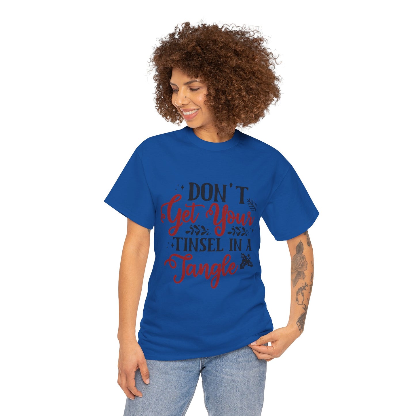 Festive Unisex Cotton Tee - "Don't Get Your Tinsel in a Tangle"
