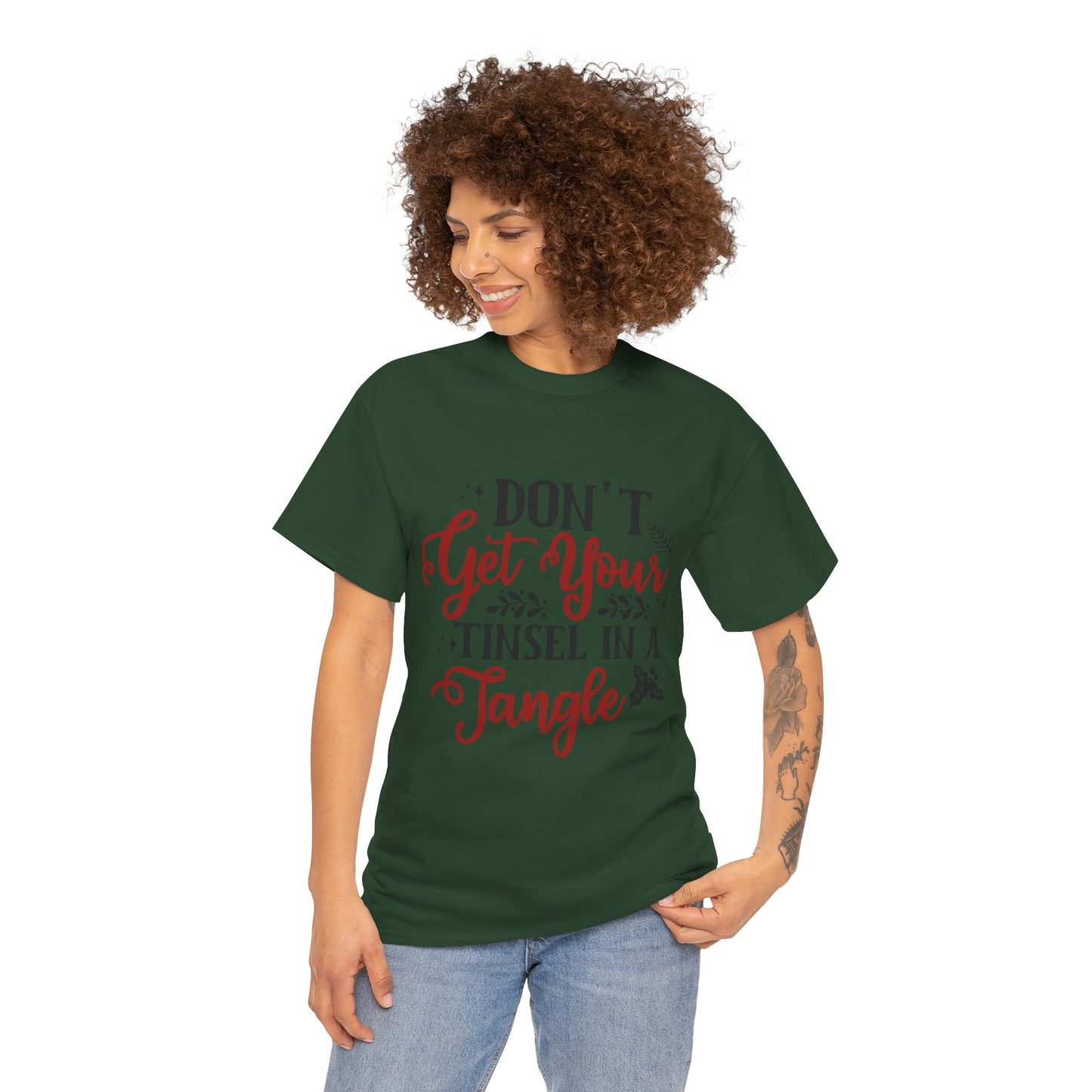 Festive Unisex Cotton Tee - "Don't Get Your Tinsel in a Tangle"