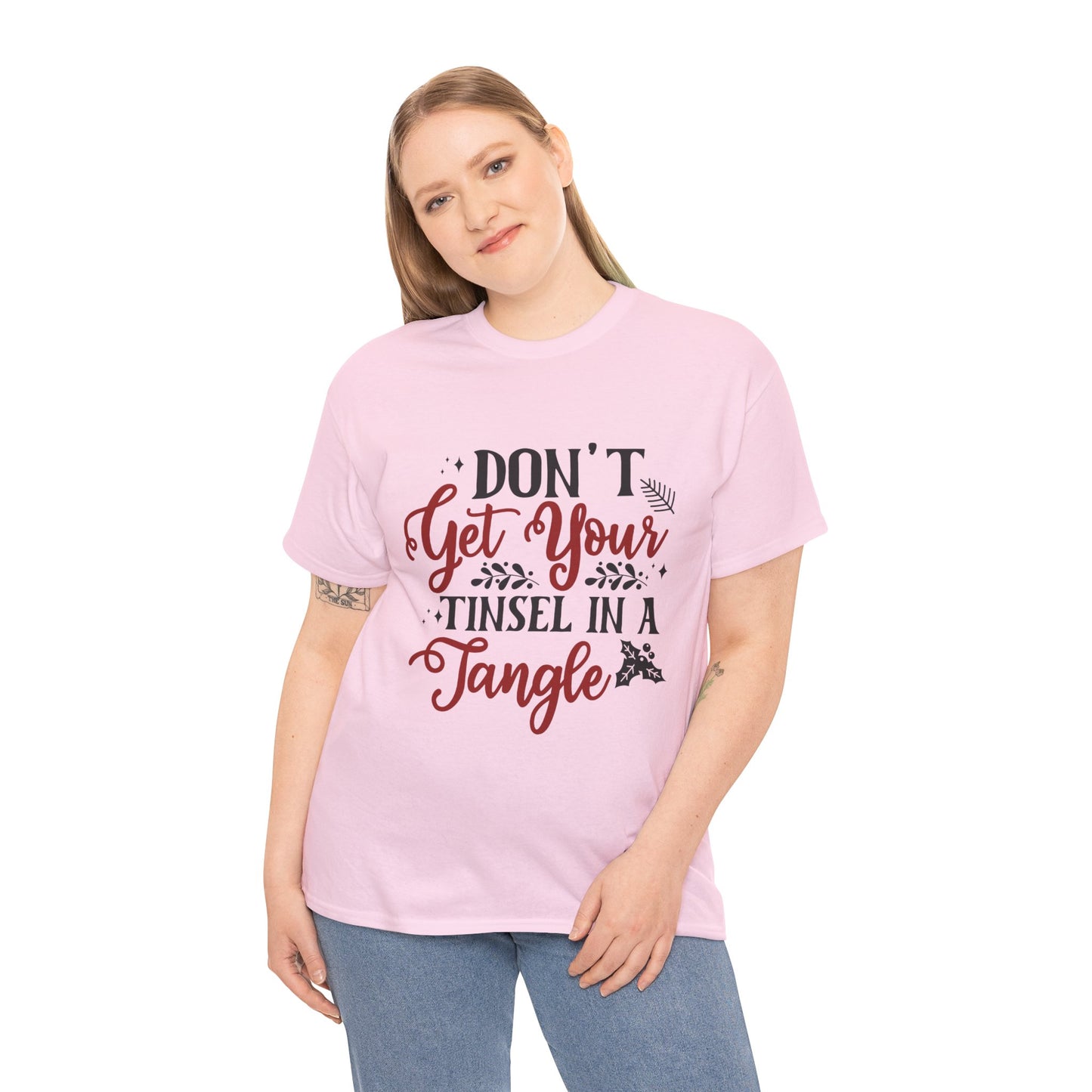 Festive Unisex Cotton Tee - "Don't Get Your Tinsel in a Tangle"