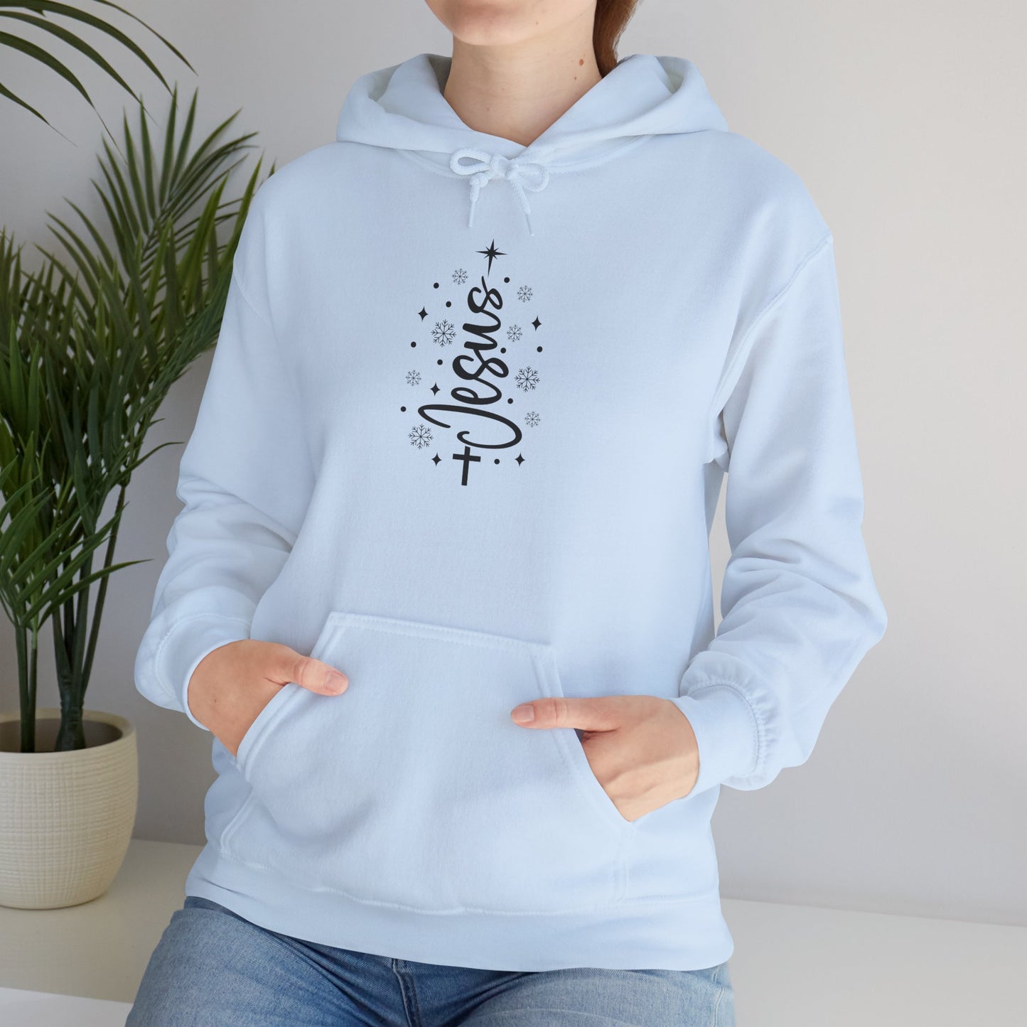 Jesus Script Cross Hoodie — Faith-Inspired Christian Pullover
