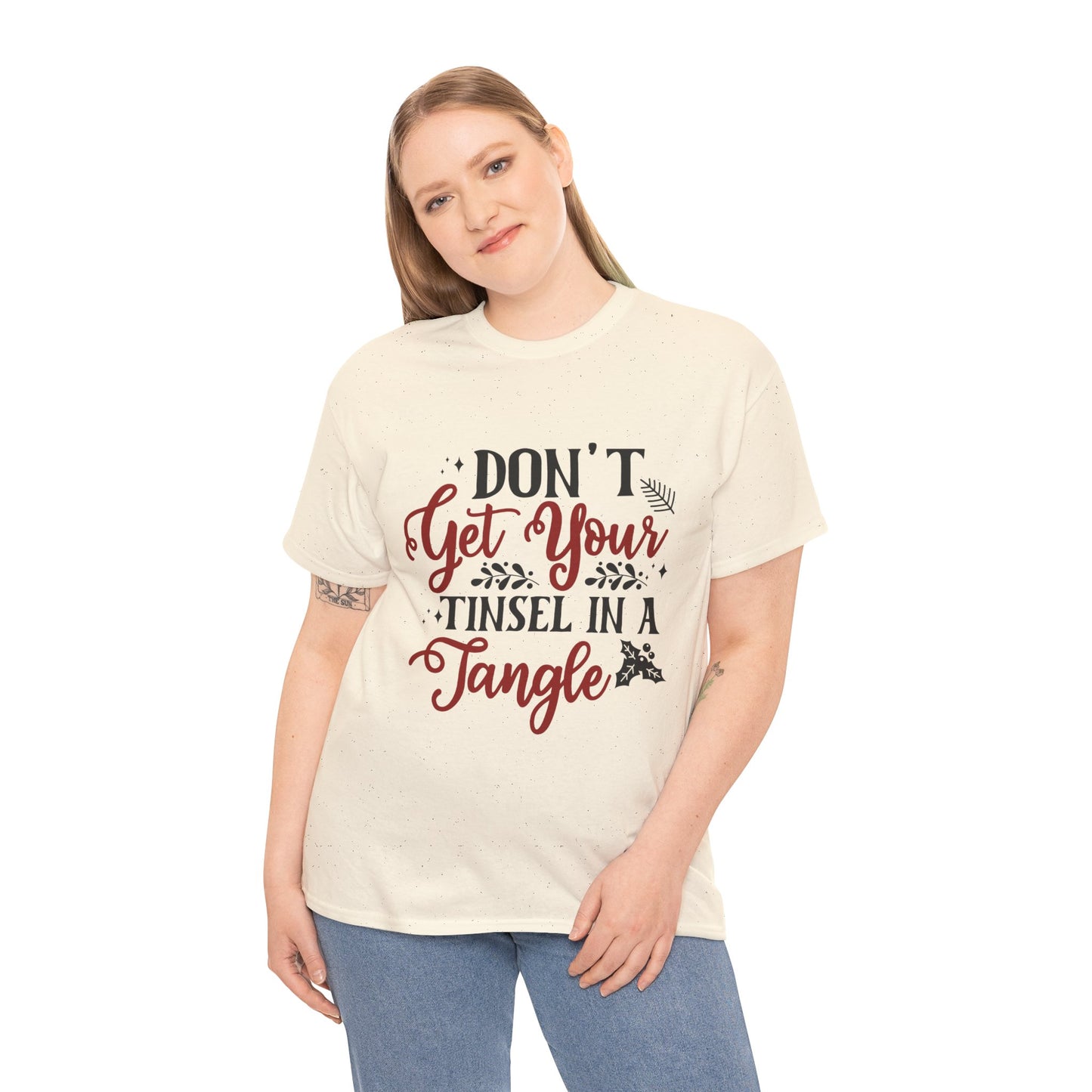 Festive Unisex Cotton Tee - "Don't Get Your Tinsel in a Tangle"