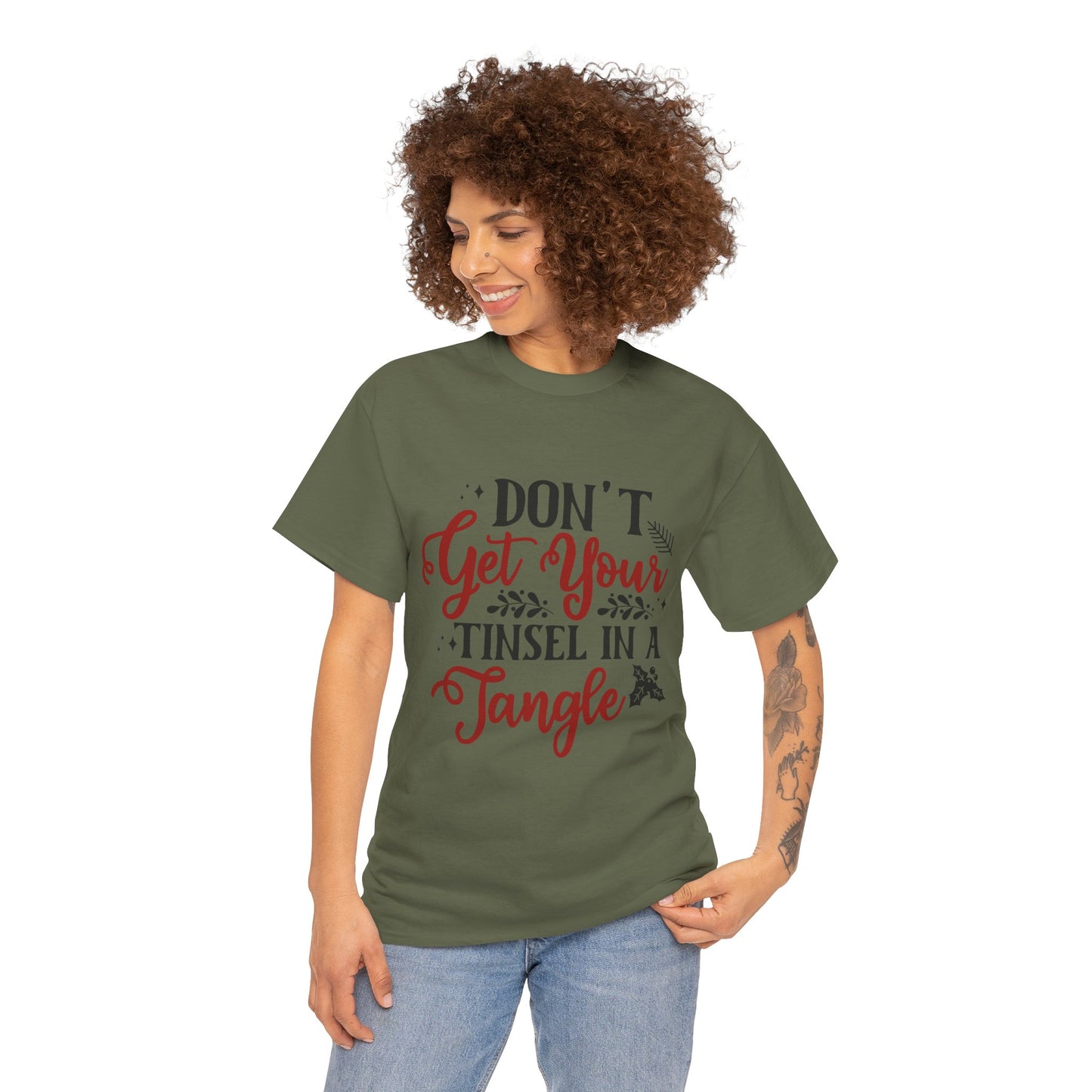 Festive Unisex Cotton Tee - "Don't Get Your Tinsel in a Tangle"