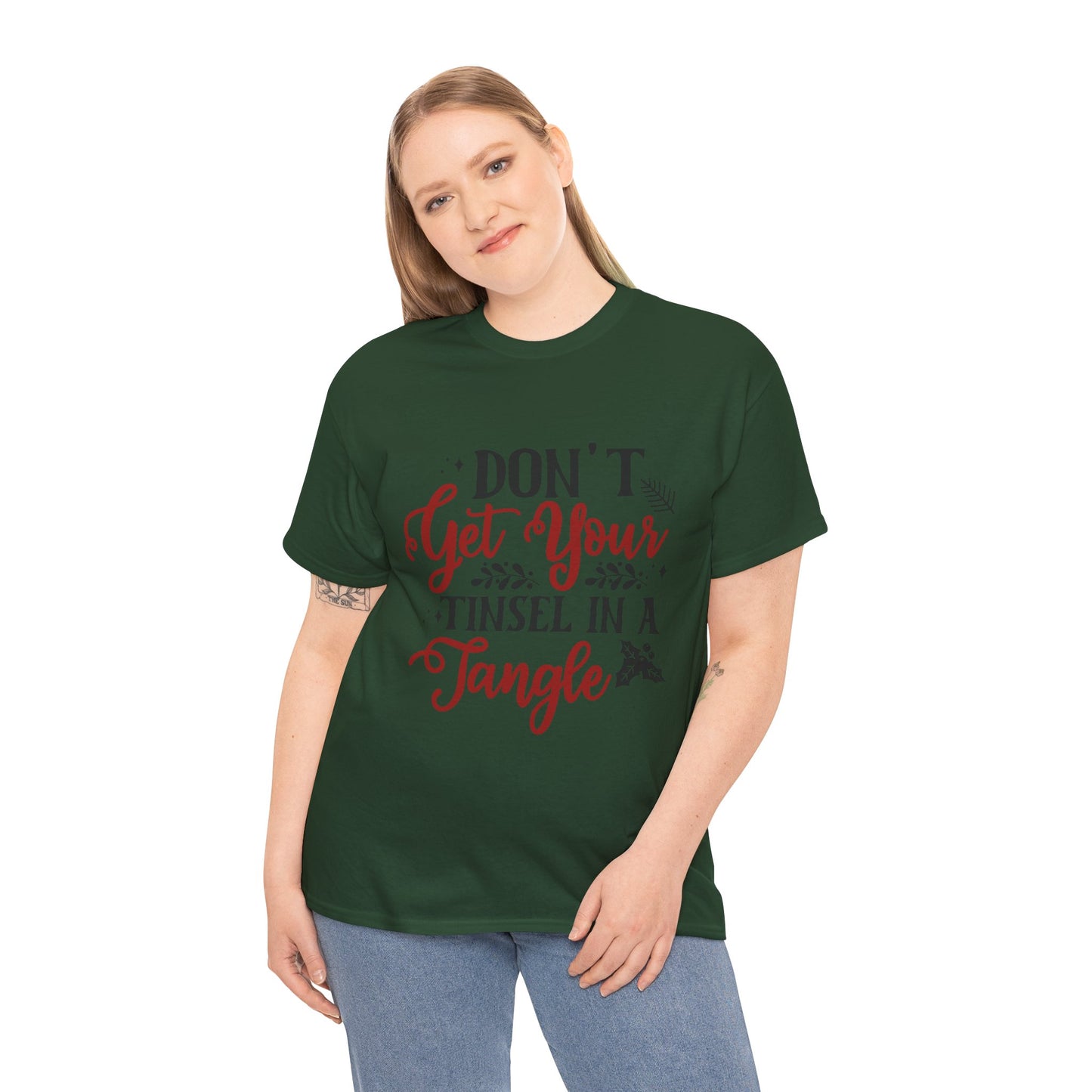 Festive Unisex Cotton Tee - "Don't Get Your Tinsel in a Tangle"