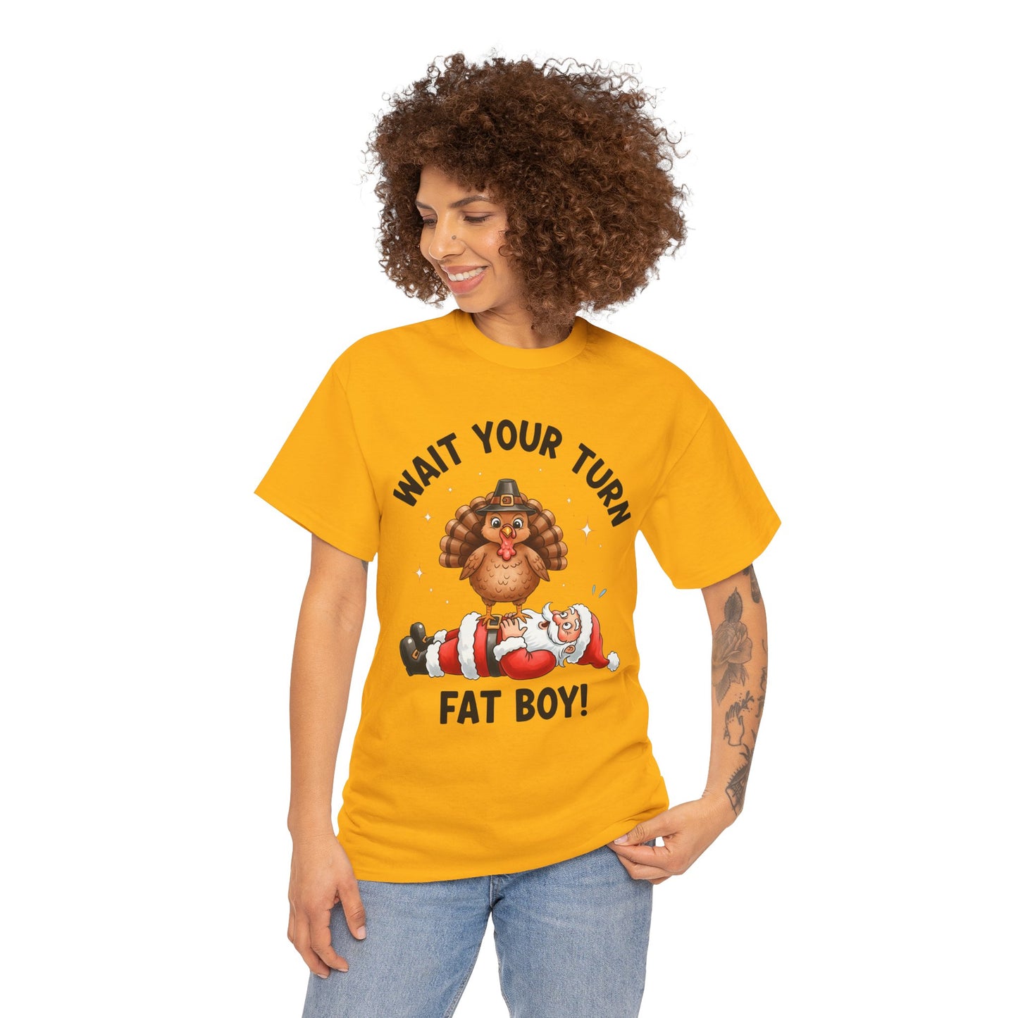 Funny Christmas T-Shirt - 'Wait Your Turn Fat Boy!' Unisex Heavy Cotton Tee