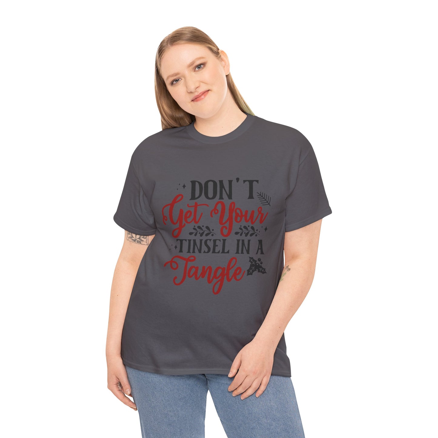 Festive Unisex Cotton Tee - "Don't Get Your Tinsel in a Tangle"