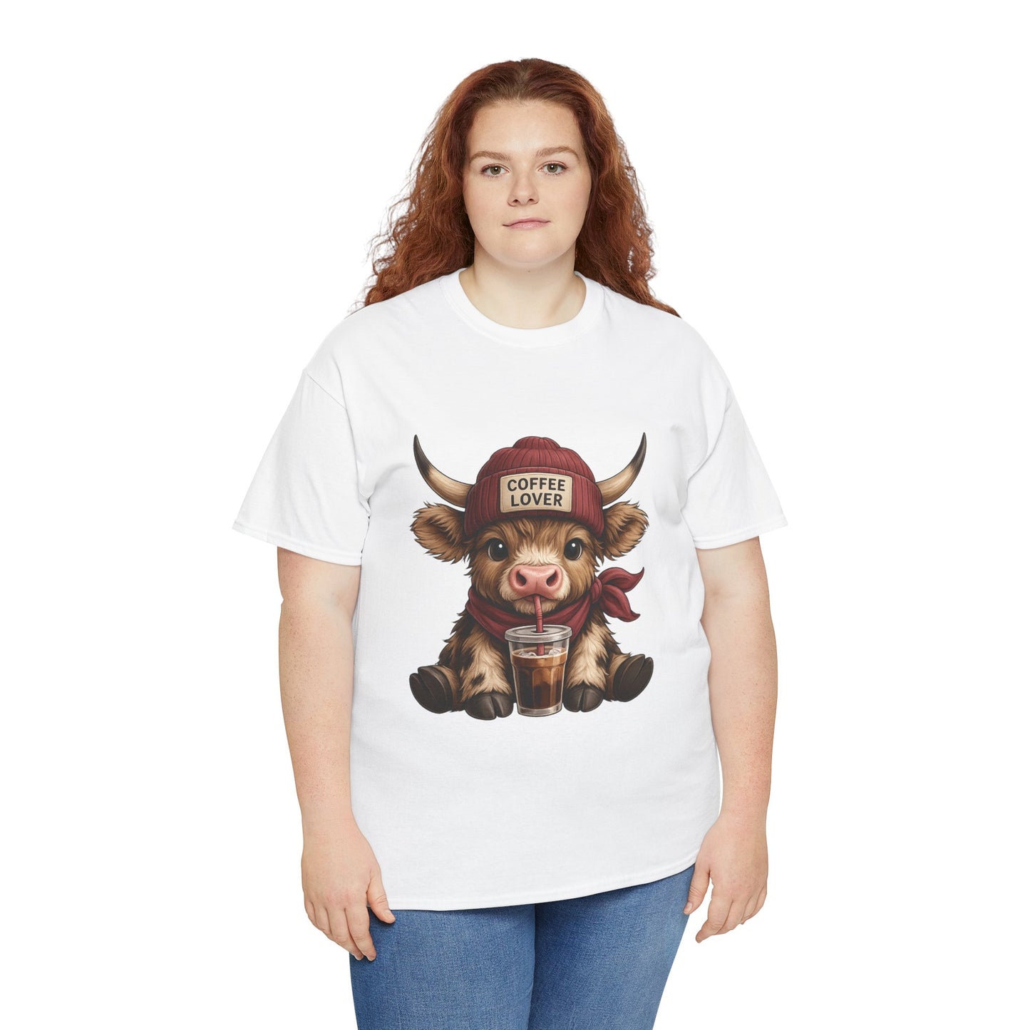 Coffee Lover Cow T-Shirt — Cute Calf with Coffee Design