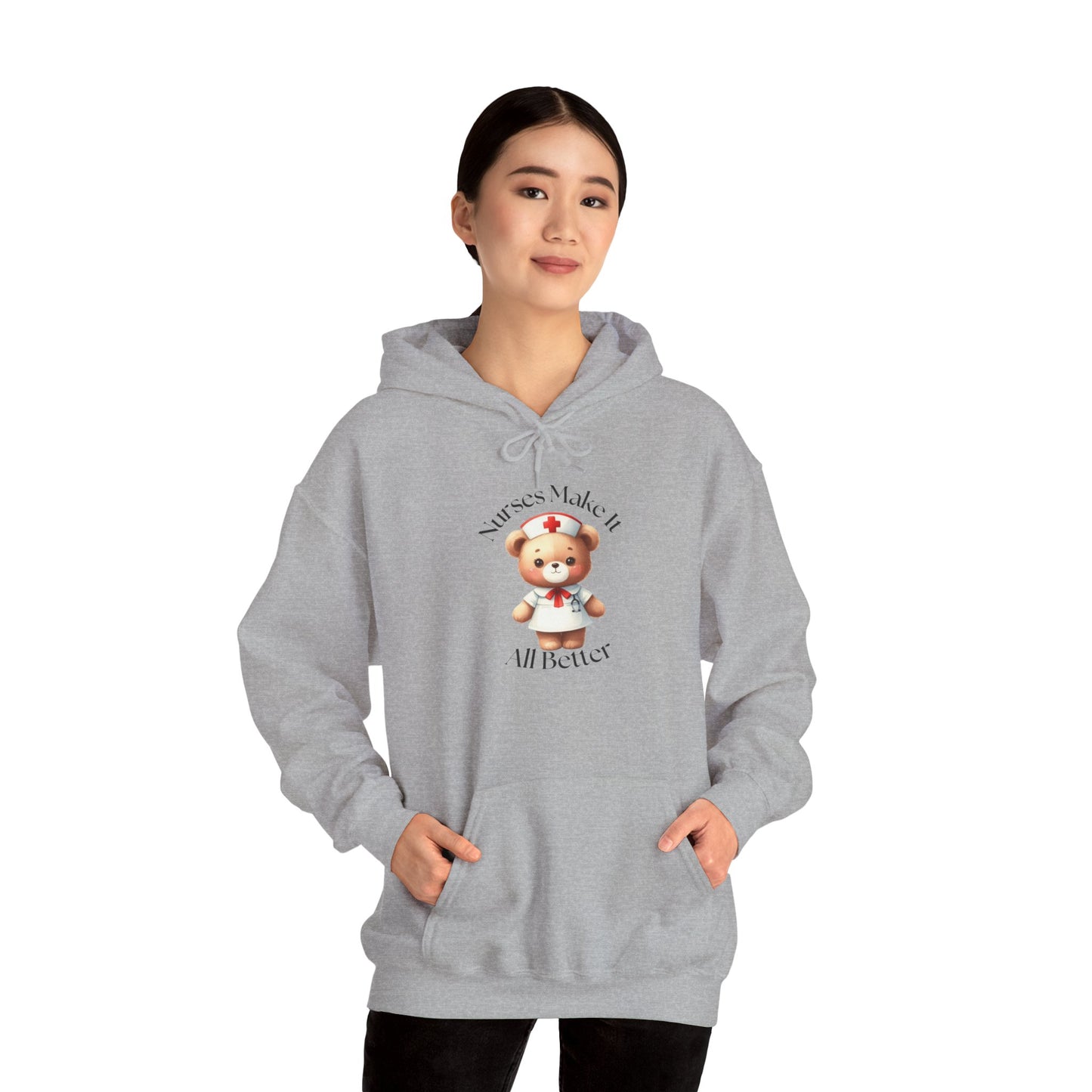 Bear Nurse Hoodie – 'Nurse Makes It All Better' Cute Medical Gift Sweatshirt