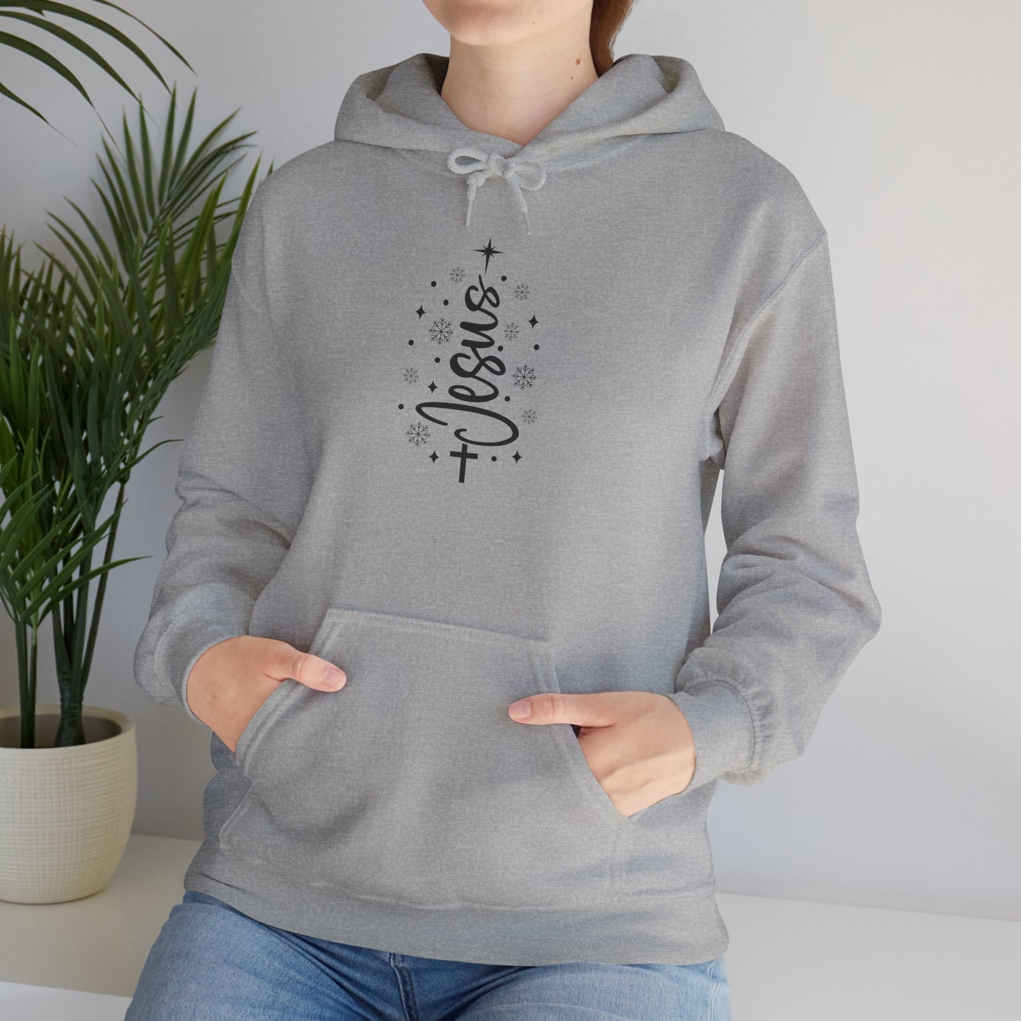 Jesus Script Cross Hoodie — Faith-Inspired Christian Pullover