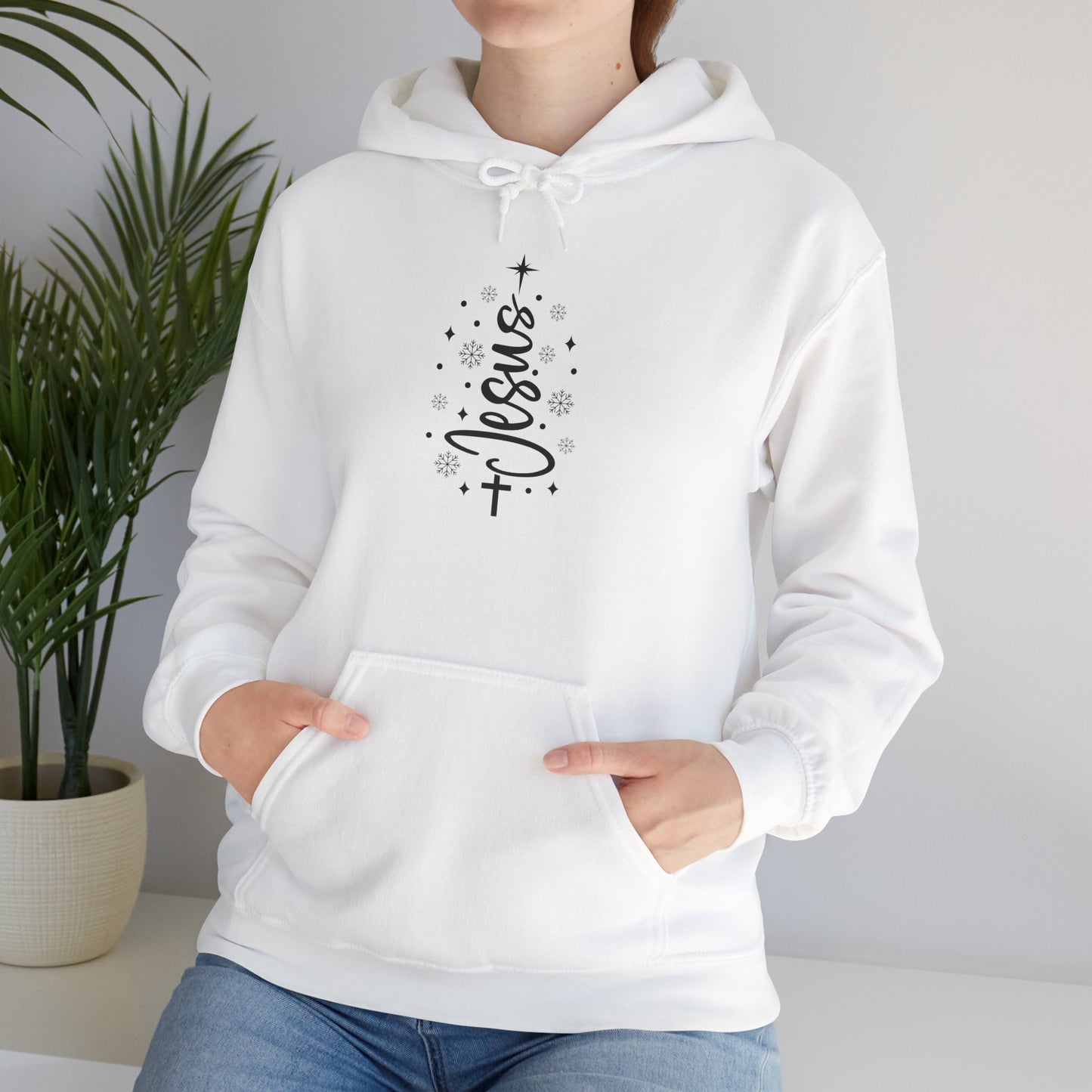 Jesus Script Cross Hoodie — Faith-Inspired Christian Pullover