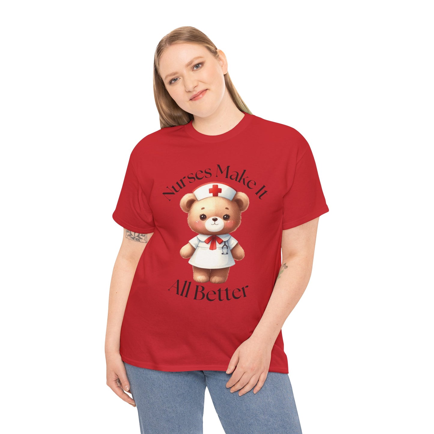 Nurse Appreciation Teddy Bear Tee - Unisex Heavy Cotton T-Shirt