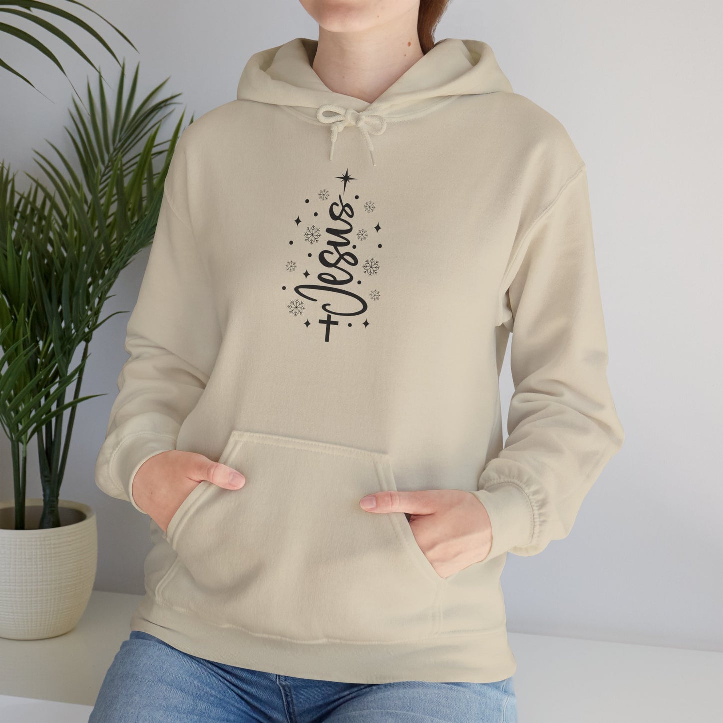 Jesus Script Cross Hoodie — Faith-Inspired Christian Pullover