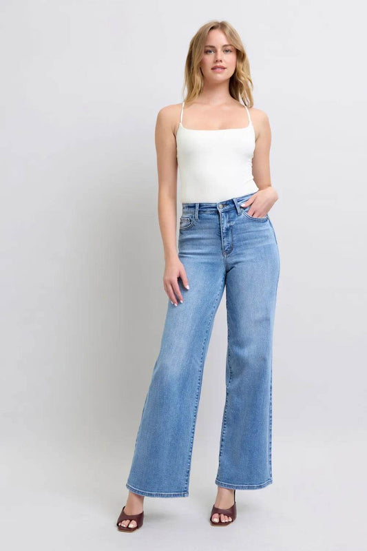 Judy Blue Wide Leg Jeans with Pockets- Plus Size - Shamelessly Glamorous