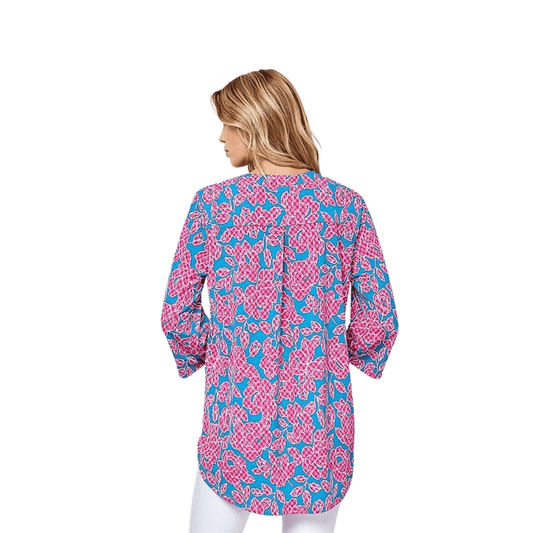 Floral Print V Neck 3/4 Sleeve Loose Top - Shamelessly Glamorous