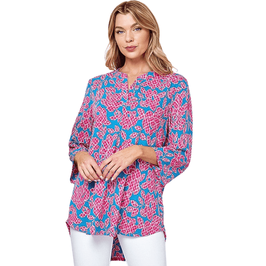 Floral Print V Neck 3/4 Sleeve Loose Top - Shamelessly Glamorous